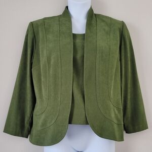 Vintage R&K ORIGINALS Size 12 Green Faux Suede Tank & Jacket Blazer Suit Set